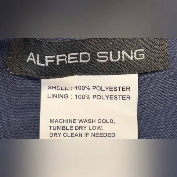 NWT Alfred Sung Bow One-Shoulder Satin Trumpet Gown in Navy, D794, Size 12R - Picture 12 of 15